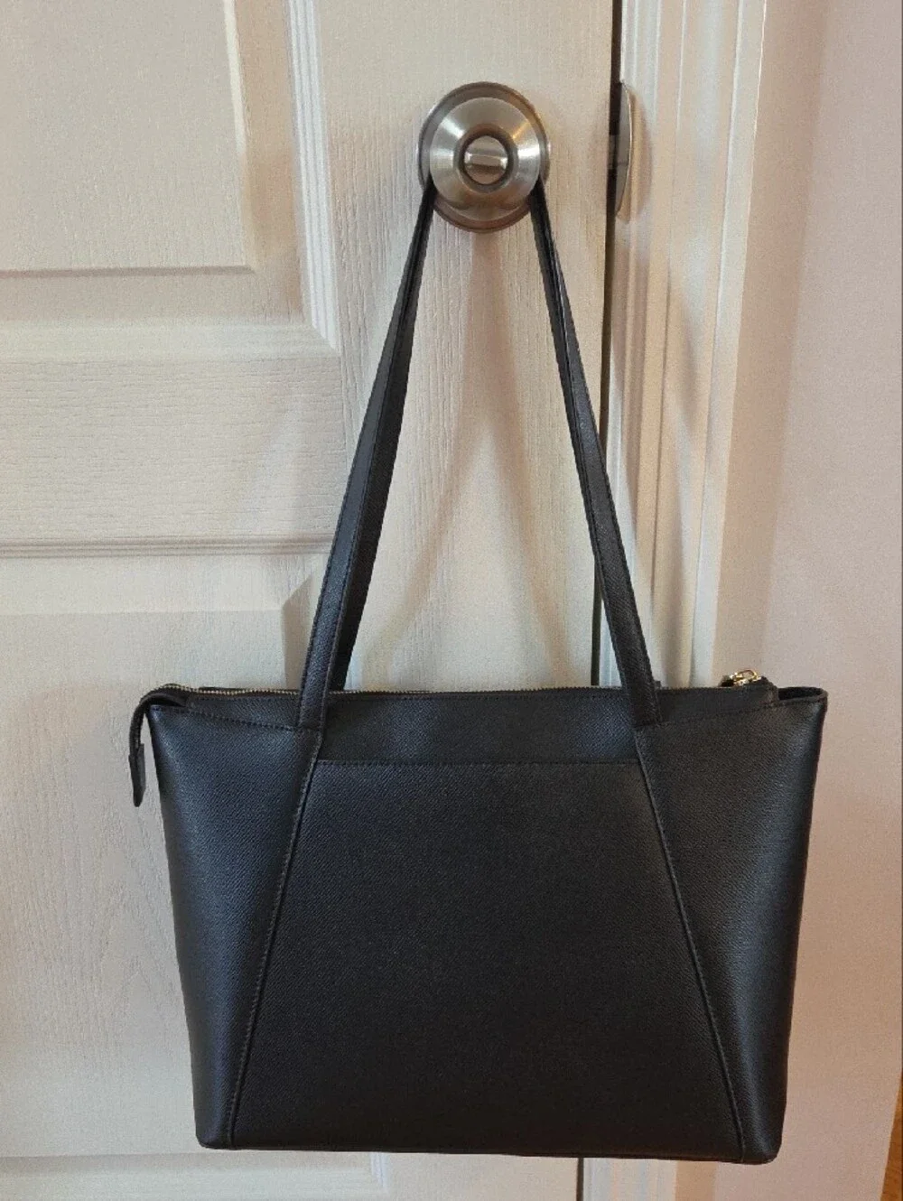 Michael Kors Black Leather Tote with Gold MK Logo - Picture 2 of 9